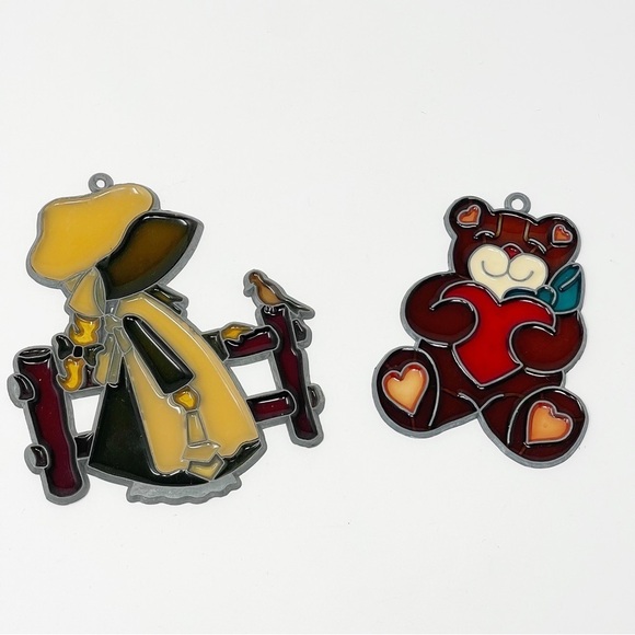 Vintage Other - Vintage 1980s Stained Glass Suncatchers Sun Bonnet Sue & Teddy Bear